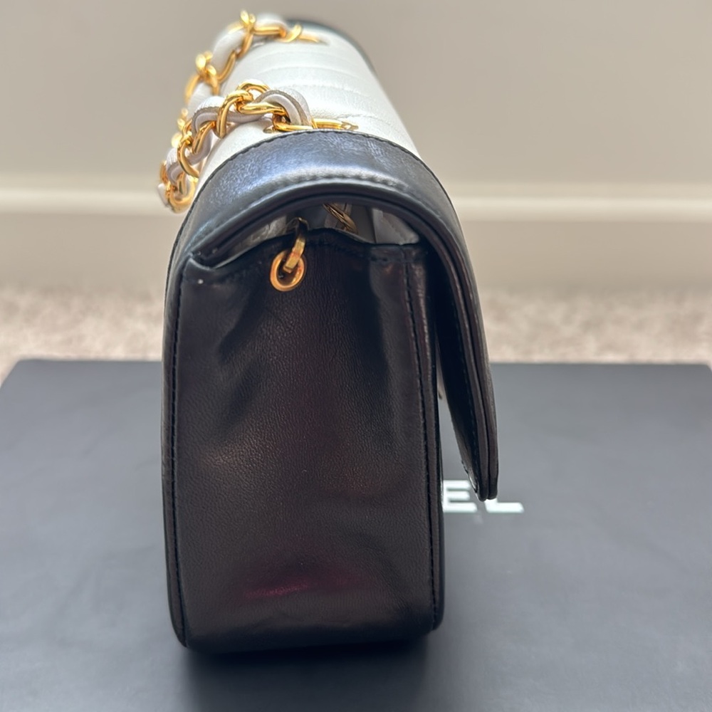 Vintage Chanel Mini Mademoiselle Bag Black and White Lambskin Gold Hardware - Picture 13 of 17
